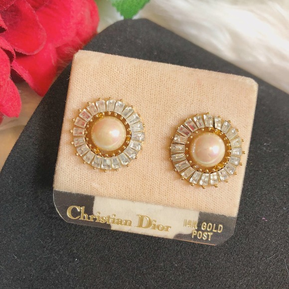 Christian Dior Vintage 14K Gold & Pearl Earrings - Picture 2 of 5